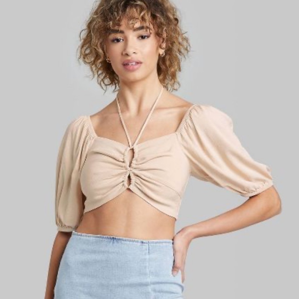 Wild fable sexy plus size XXL Puff Short Sleeve tie front crop Top cream new